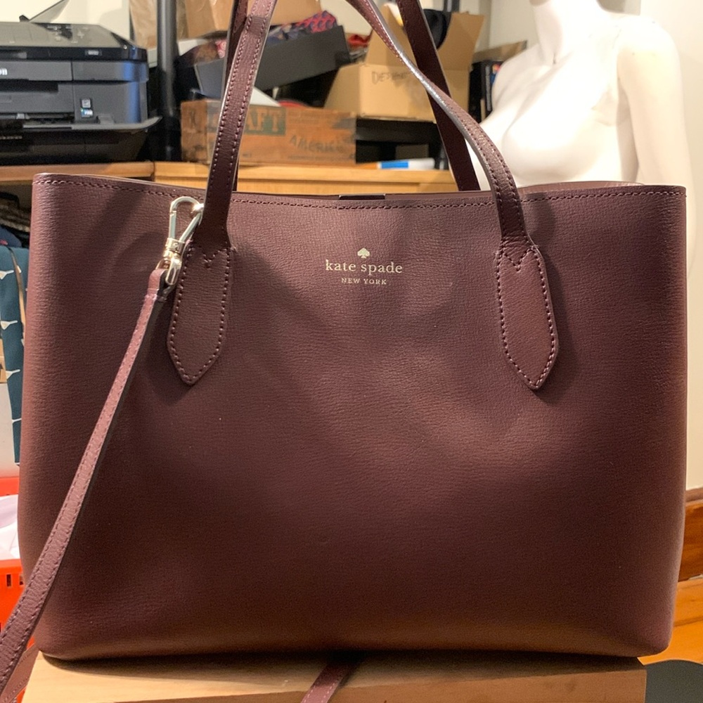 KATE SPADE HARPER CHERRY RED BURGUNDY LEATHER SATCHEL PURSE CROSSBODY STRAP